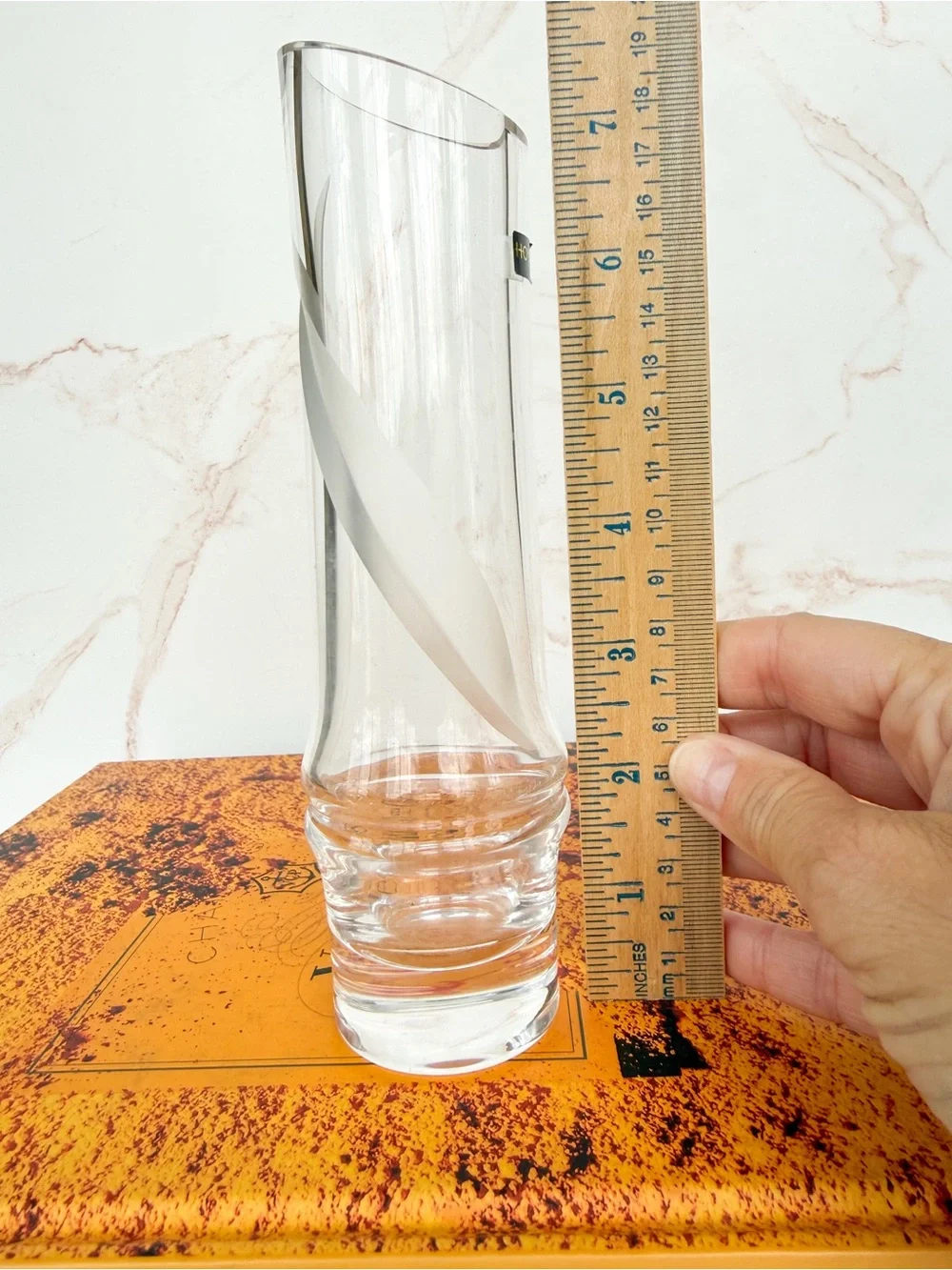 Vintage Hoya Crystal Bamboo Bud Vase Frosted Etched Japanese Asian Crystal